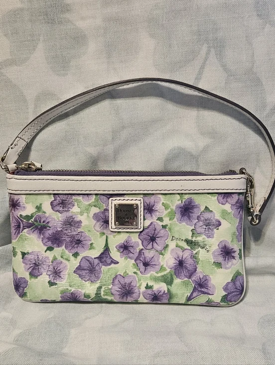 Dooney and Bourke Purple Petunia Mini Barrel Bag, Large Slim Wristlet, Coin Case - Picture 6 of 12